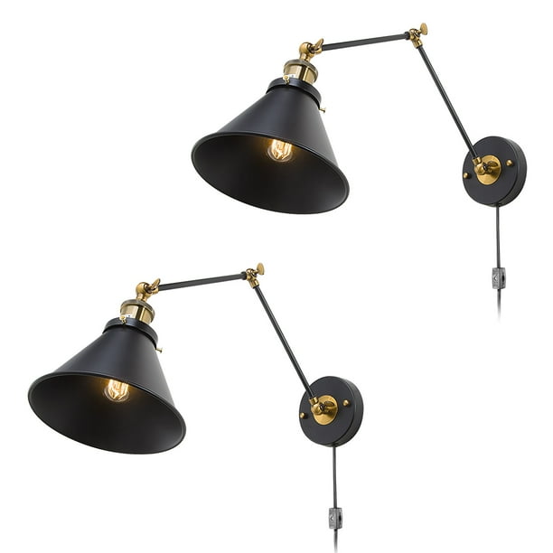 LNC PlugIn Industrial Swing Arm Wall Sconce for Bedroom Plugin or