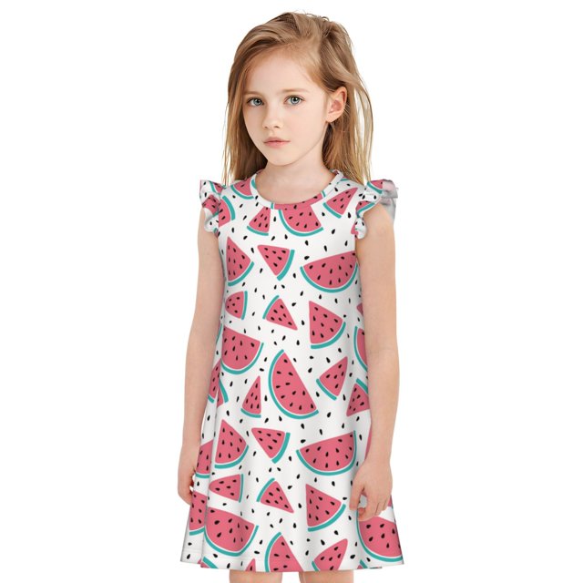 Balery Watermelon Camisón de princesa para niñas, pijama de algodón con mangas abullonadas, suave y bonito.-Medium