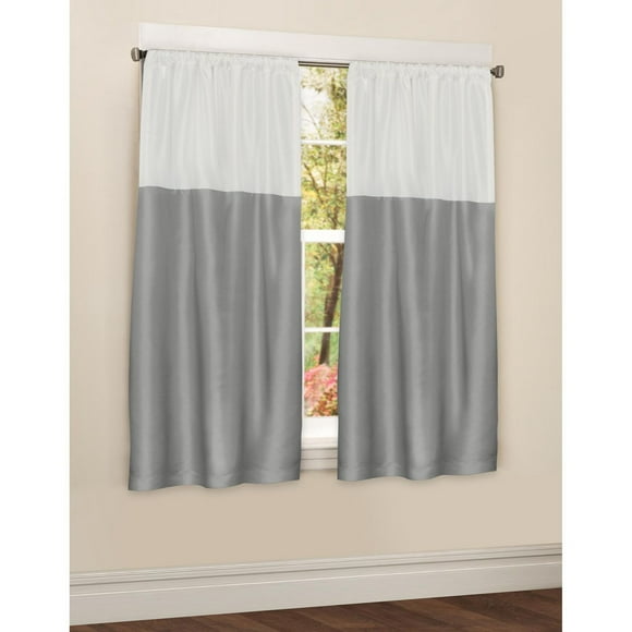 Panneau de rideau à passe-tringle Red Label en similisoie de 160 cm (63 po) bicolore, gris et blanc