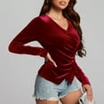 thumbnail image 6 of Aboser Wrap Tops for Women Party Evening Shirts Elegant Velvet Blouse Slim Fit V Neck Pullover Top Soft Long Sleeve Shirt Solid Color Casual Blouses, 6 of 8