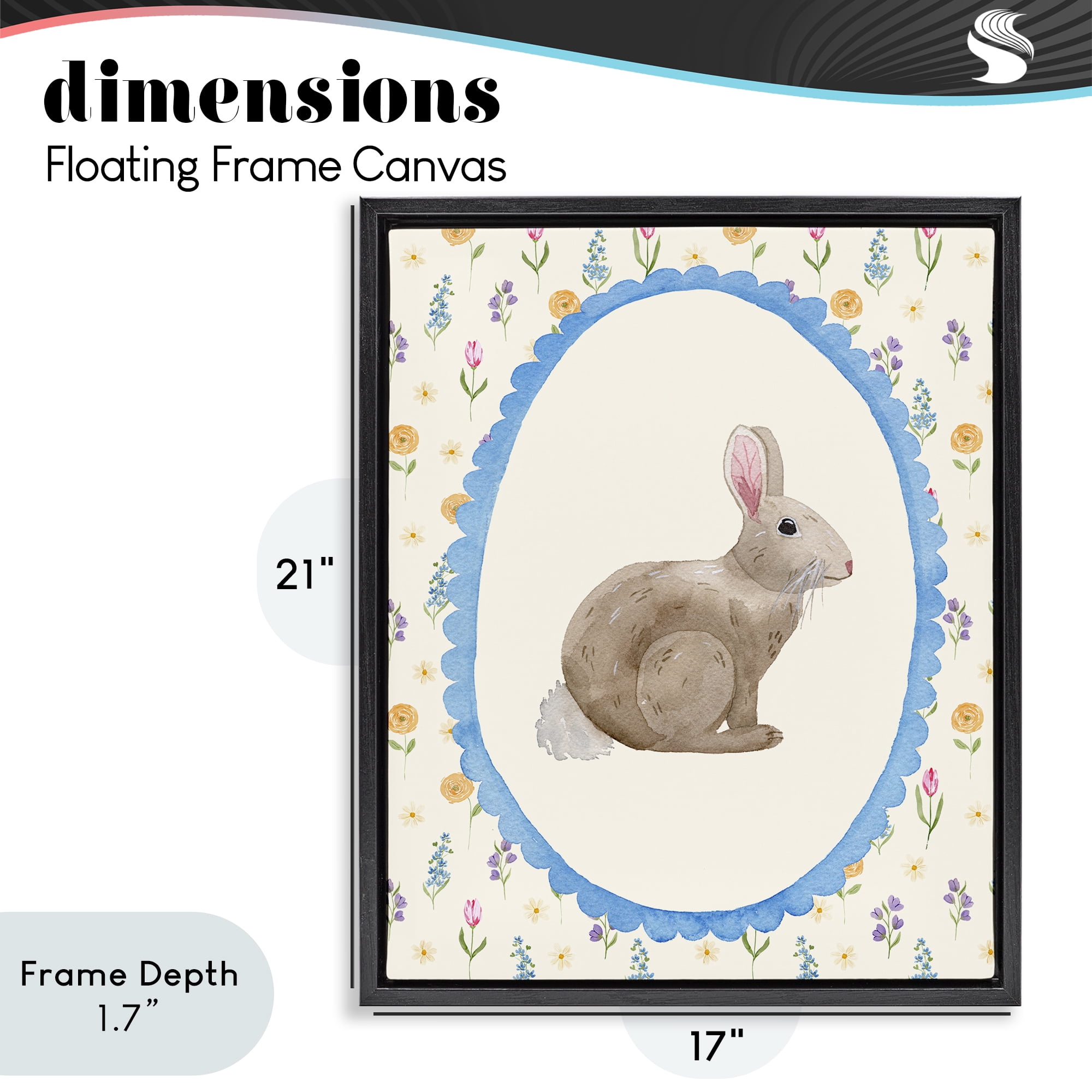 Stupell Industries Delicate Spring Bunny Florals Black Framed Floater Canvas Wall Art, design by Nina Jacobs