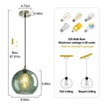 thumbnail image 5 of LMQNINE Grey Green Glass Globe Pendant Light,Adjustable Island Lighting for Kitchen,Dining,Bedroom,9.84in 1 Pack, 5 of 7