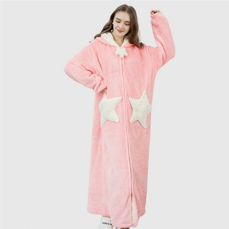 

Kiplyki Women s Pajamas Deals Labor Day Splice Hooded Thicken Coral Fleece Robe Pocket Bathrobe Sleepwear Pajamas
