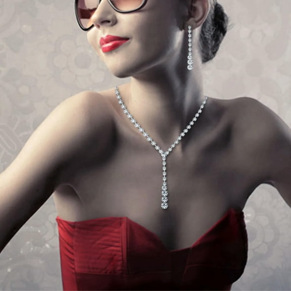 Stylish Wedding Bridal Rhinestone Crystal Necklace Drop Earrings New Jewelry Set
