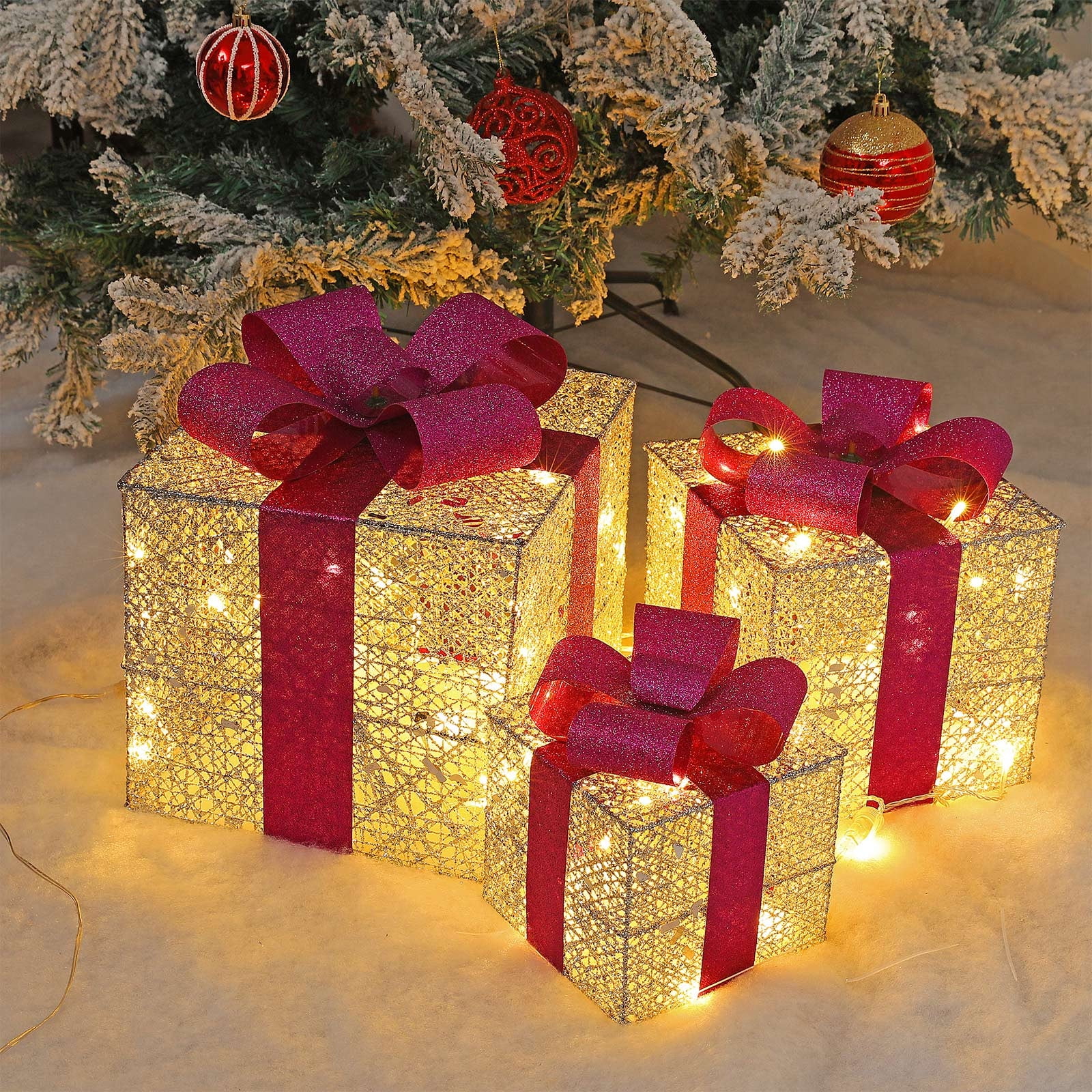 EQWLJWE 3pcs Christmas Lighted Boxes, Light Up Pre-lit Light ...
