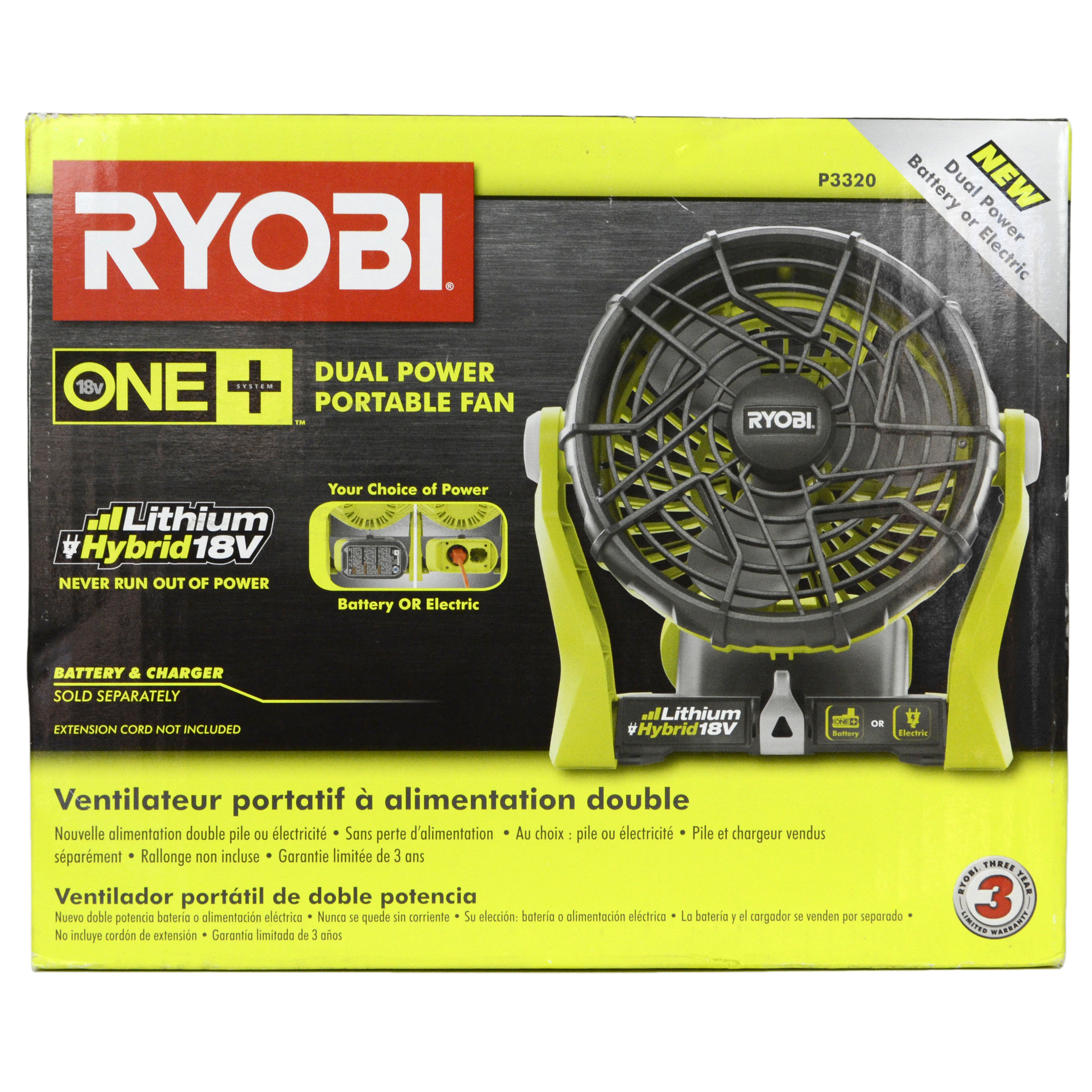Ryobi 18-volt 120-volt one plus hybrid fan bare tool only