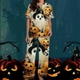 thumbnail image 3 of Tnhcen Women's Halloween Pajama Set Cute Pumpkin Print Short Sleeve Button Up Elastic Waist 2-Piece Comfortable Sleepwear S-3XL Multiple Colors Available Black, 3 of 5