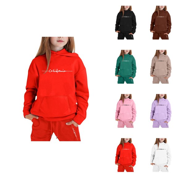 Stylish 2-Piece Girls Outfits Set, Trendy New York Letter Print Hooded Sweatshirt & Jogger Sweatpants Lounge Set for Ages 2-13, Easy Care Winter Casual Wear