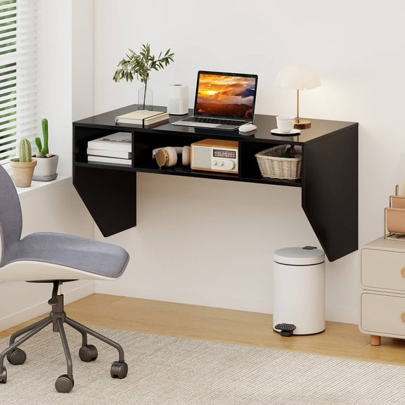 Costway Wall Mounted Floating Computer Table Sturdy Desk Home Office Furni Storag Shelf