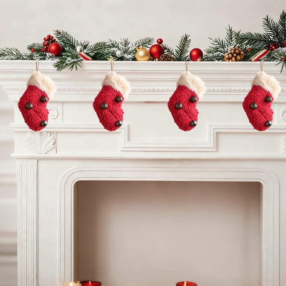 Red Fringed Fabric Pendant – Christmas Tree Ornaments, White Border Bells, Xmas Dolls, Decorative Holiday Pendant for Trees, Festive Christmas Home Decor