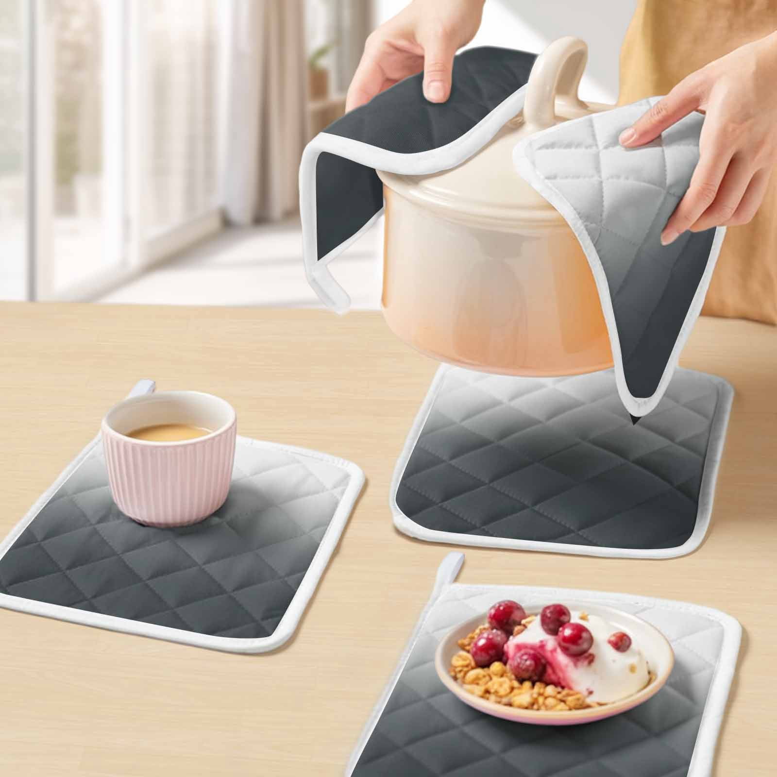 Grey Ombre Pot Holders for Kitchen Heatproof Potholder, 5 Pack Gray White Gradient Modern Abstract Art Hot Pads Multipurpose Oven Pads Cloth Potholders Trivet for Cooking Baking
