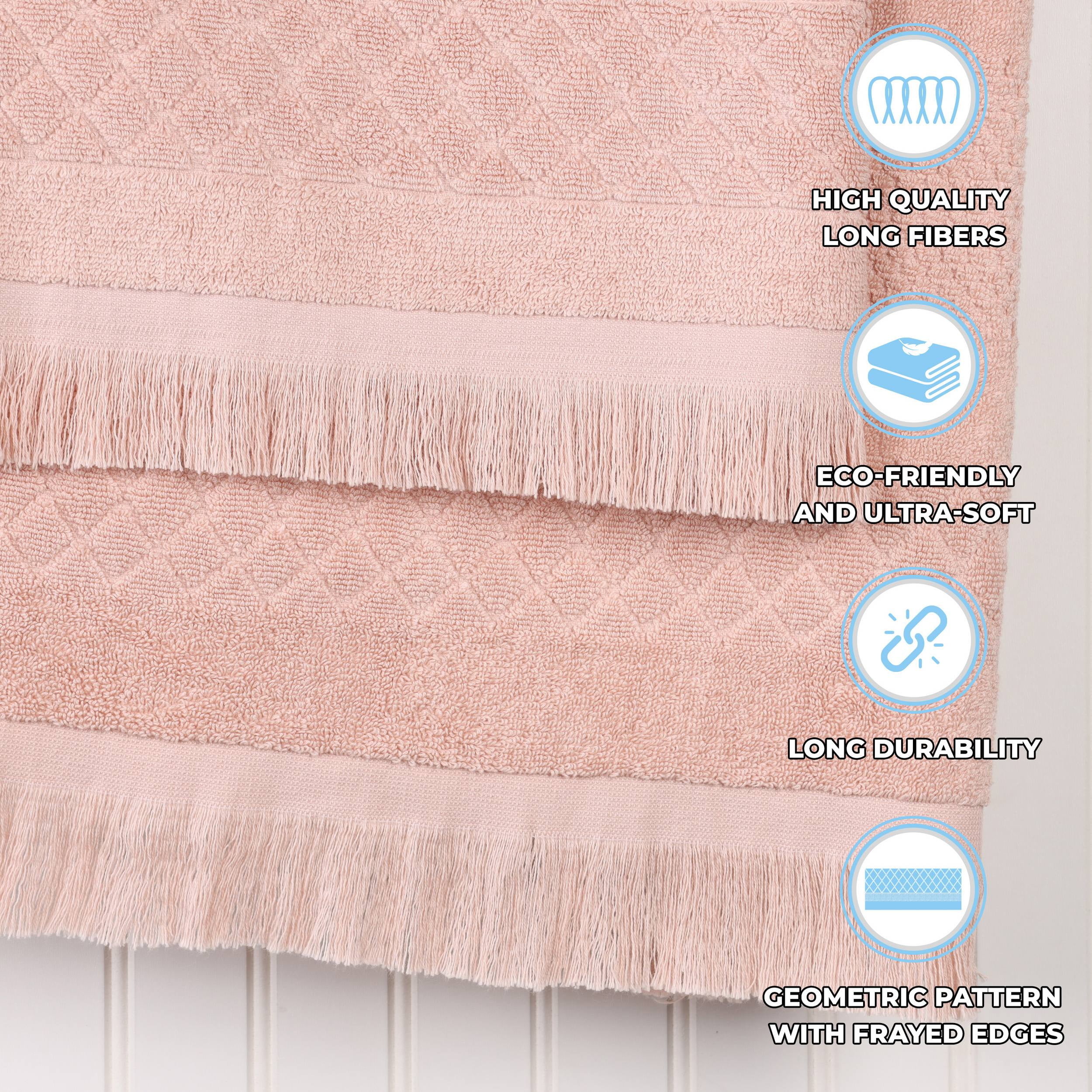 Superior Rolla Geometric Cotton 3 Piece Bath Towel Set, Quick-Dry Ultra Soft Towels, Pink