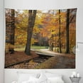 thumbnail image 1 of Autumn Tapestry, Rainy Gloomy Day Forest Path with Leafless Trees Art Photograph, Fabric Wall Hanging Decor for Bedroom Living Room Dorm, 5 Sizes, Seal Brown Marigold, by Ambesonne, 1 of 1
