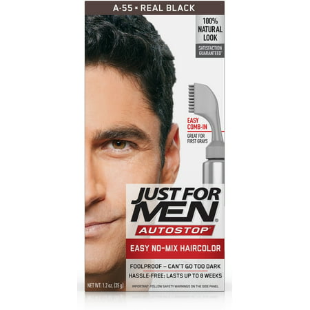 Just For Men AutoStop, Easy No Mix Men's Hair Color with Comb-In Applicator, Real Black, Shade A-55