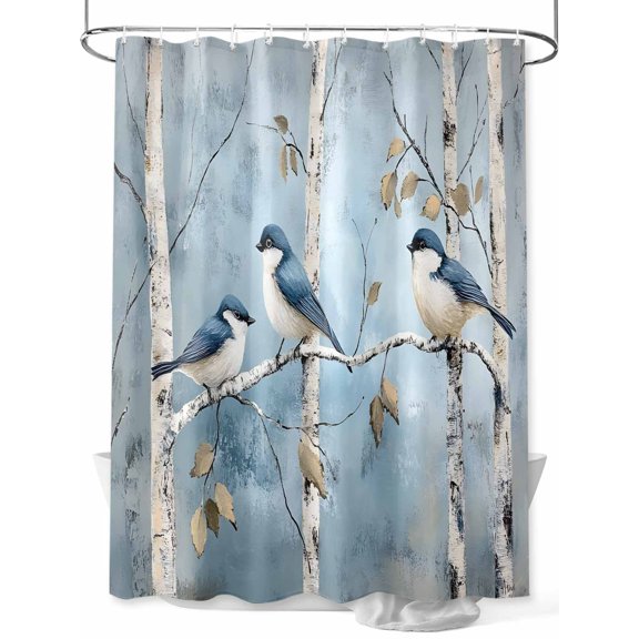 Shower Curtain Bird on Tree Shower Curtains for Bathroom, Waterproof Polyester Shower Curtain Set with Hooks, Standard Size 66" x 72" Oil Painting