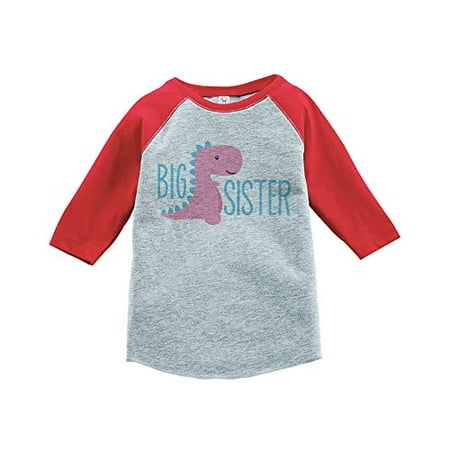 

7 ate 9 Apparel Girl s Dinosaur Big Sister Red Baseball Tee