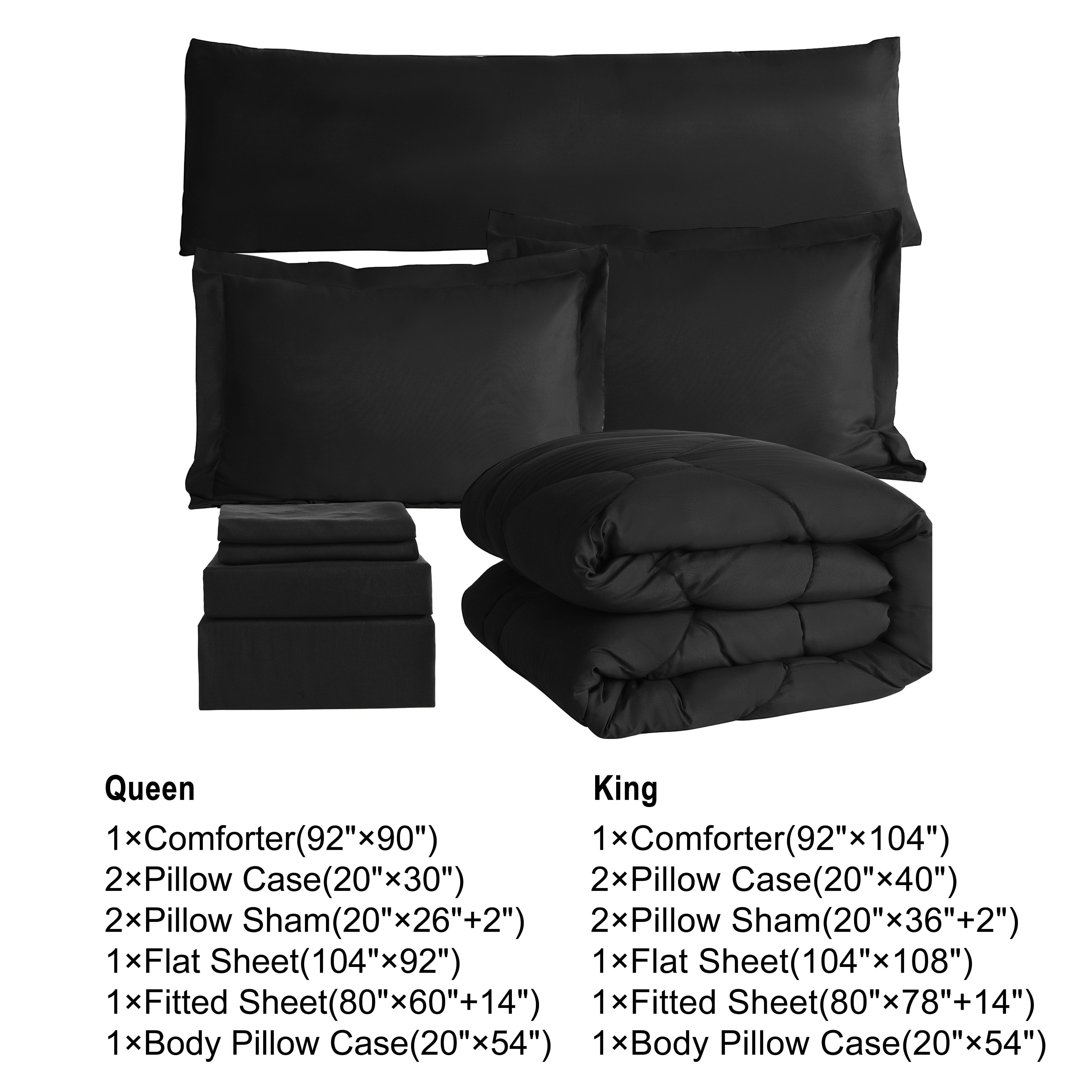 HIG 8 PCS Modern Comforter Set All Season Bed in a Bag, Black, Queen Size