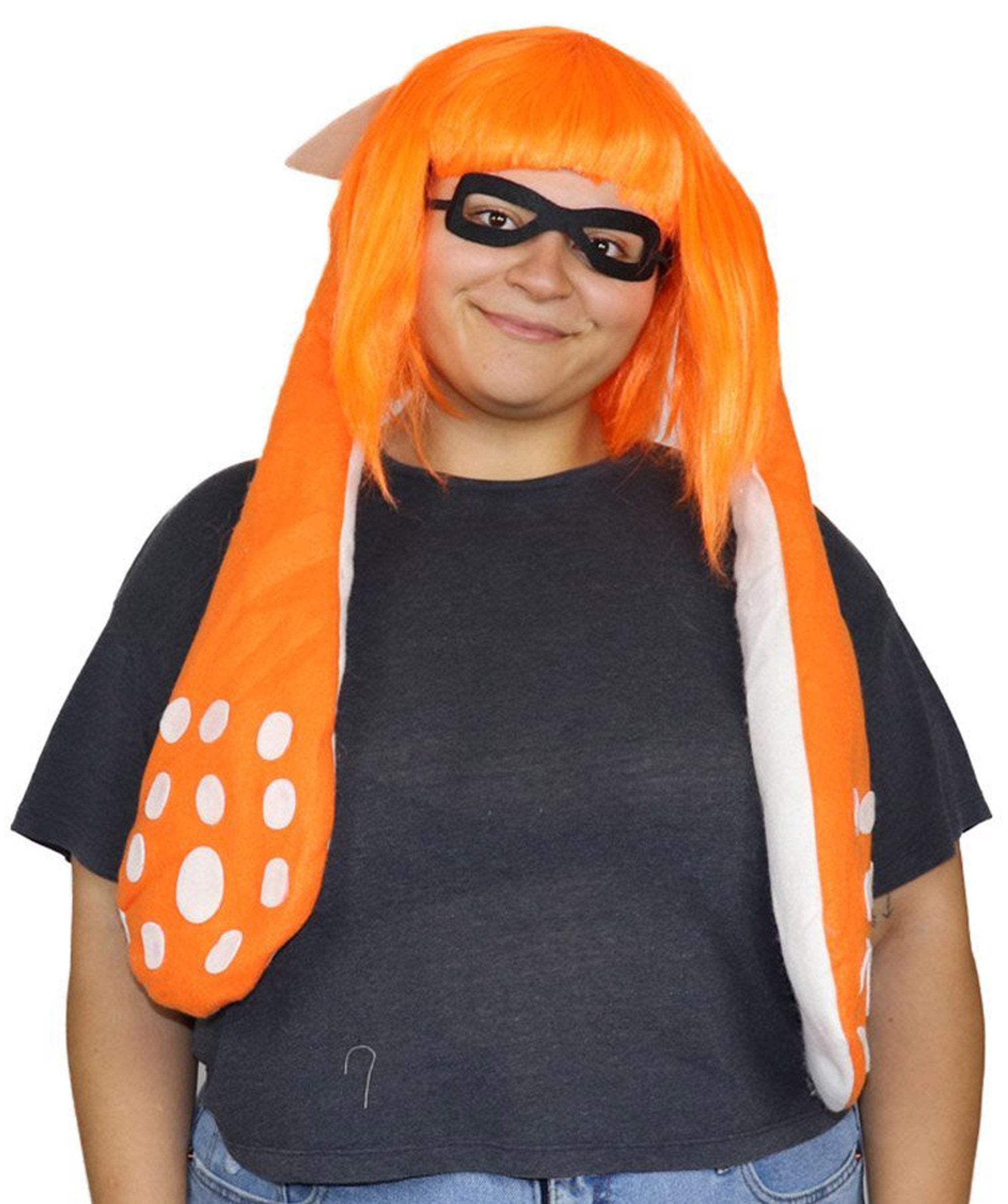 HPO | Women’s Inkling  Wig and Ears with Mask Set | Multiple Colors | Video Game Cosplay Wig | Capless Cap | For Teens and Adults