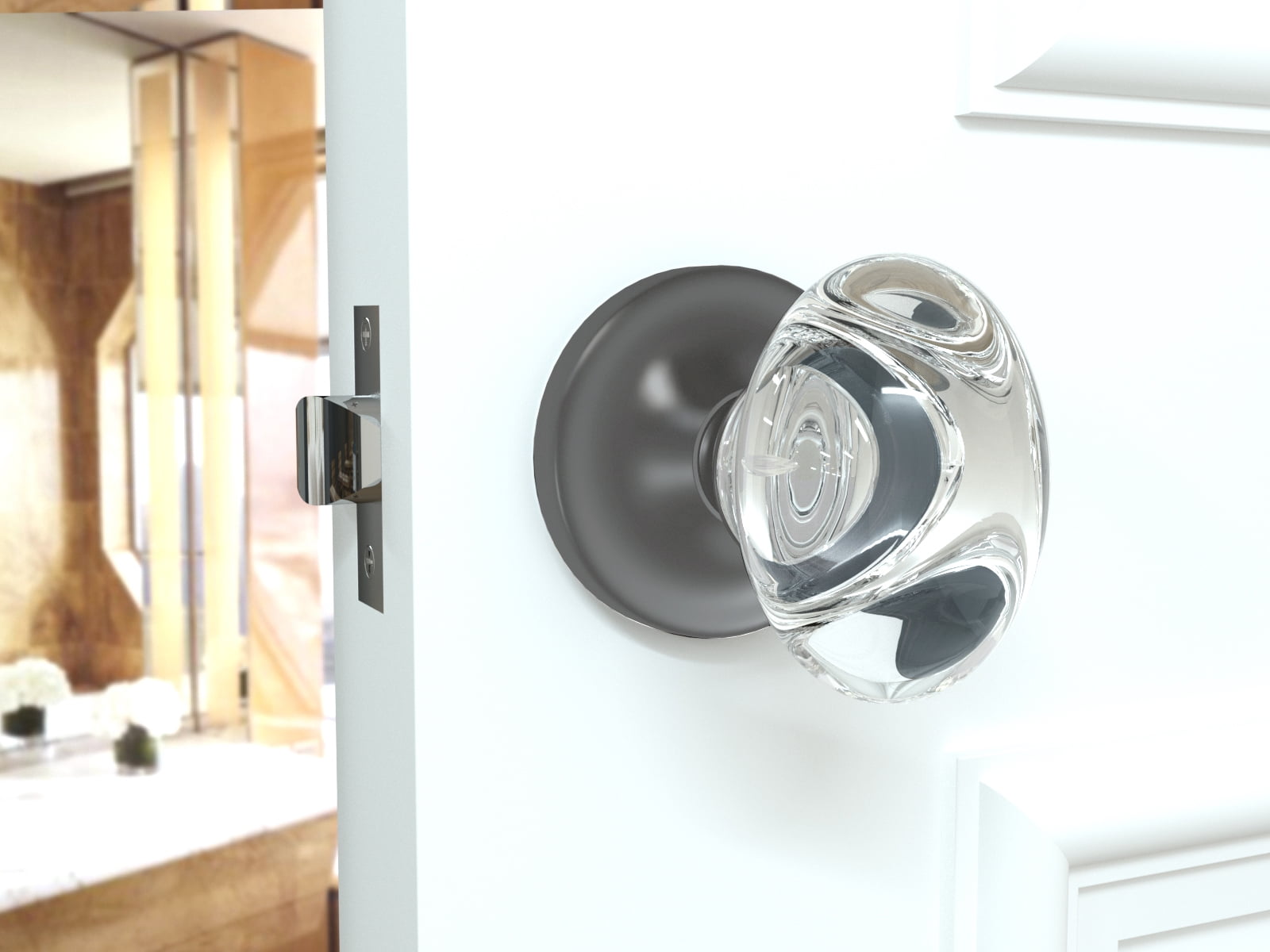 Privacy Oval Egg Crystal Door Knobs Dark Grey Round Rosette