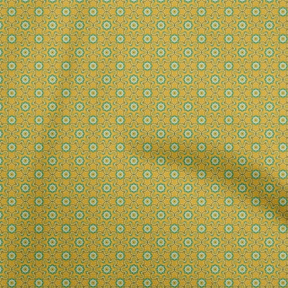 oneOone Rayon Yellow Fabric Asian Floral Tiles Sewing Material Print Fabric By The Yard 56 Inch Wide