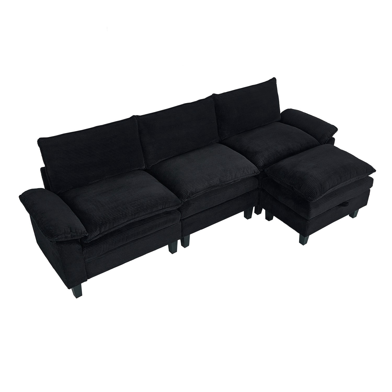 Gewnee 3-seats Corduroy Fabric Modular Sofa with Storage Ottoman L Shape For living Room Apartment Bedroom And Upholstered sectional Couch