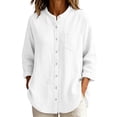 thumbnail image 3 of VBVC Women's Linen Cotton Button Down Shirt , Long Sleeve Loose Tunic Top For Women , Ladies' Lightweight Casual Blouse with Pockets,White,S-3XL, 3 of 7