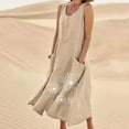 thumbnail image 2 of Cotton Linen Dress for Women Summer New Sleeveless Round Neck with Chest Button Design Long Dress Solid Color Casual Flowy Maxi Dresses with Pockets, 2 of 8