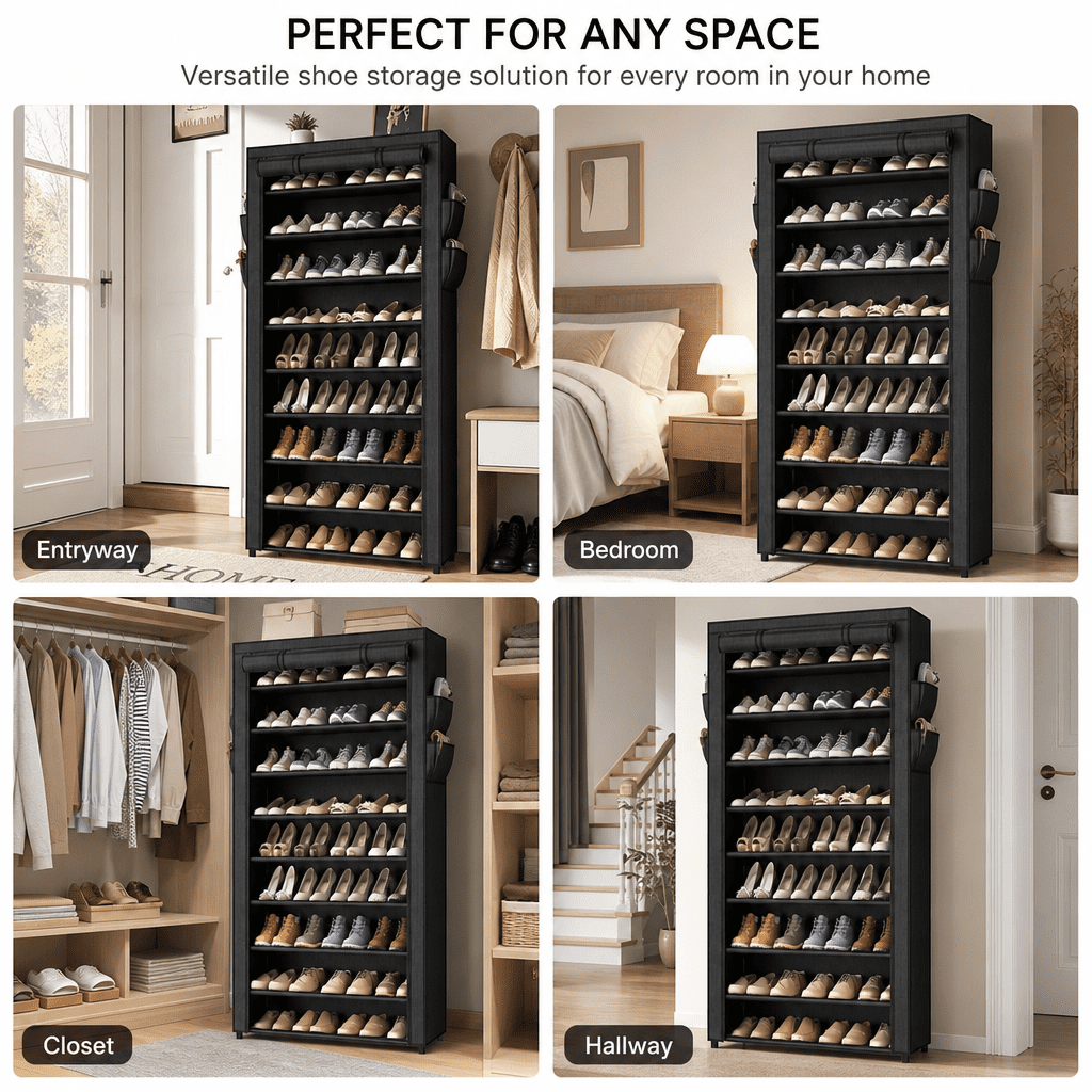 10-Tier Vertical Shoe Rack Storage with Cover, Holds up to 40 Pairs of Shoes, 40 Count, 1 Pack