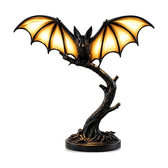 Halloween Glowing Bat Desk Lamp Gothic Night Light, Resin Halloween Tabletop Decor Lamp with Warm Glow, Spooky Home Decor Ornaments