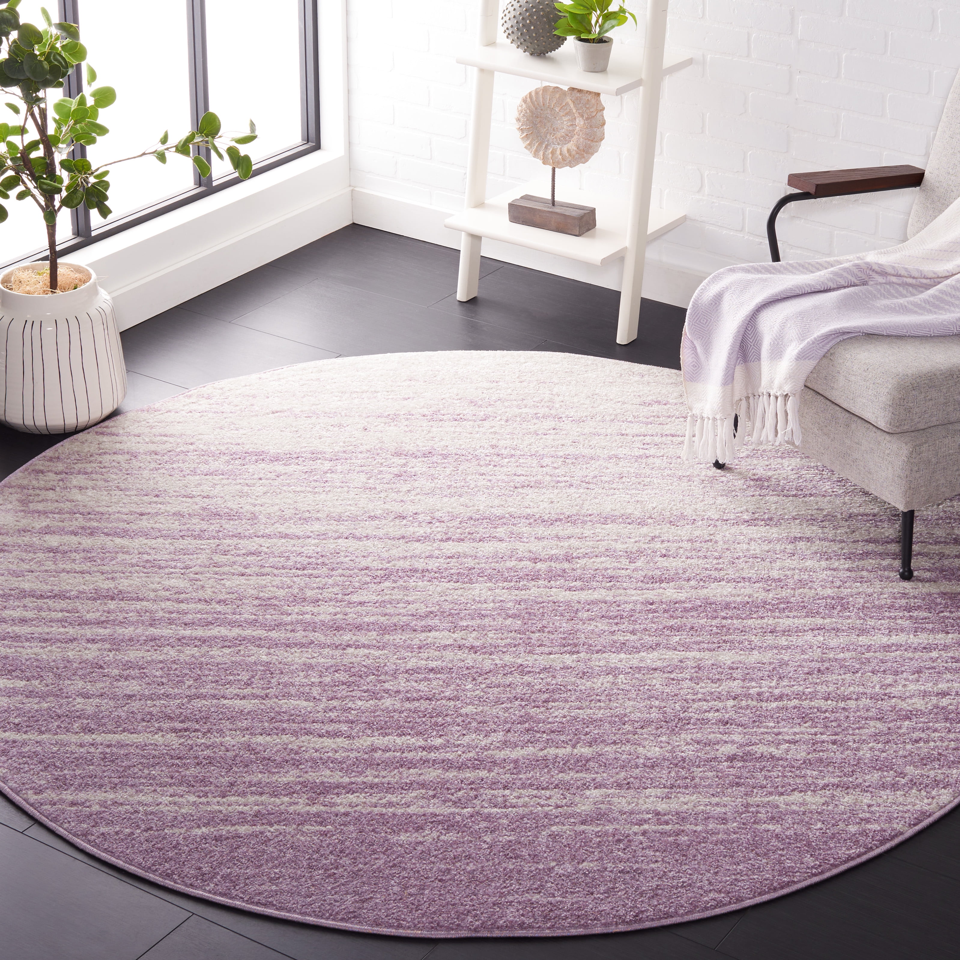 SAFAVIEH Adirondack Esmond Striped Area Rug, Cream/Purple, 4' x 4' Round - Modern Design, Cream & Purple, Ideal for Living Room, Bedroom, Dining Space