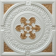 Dundee Deco's Contemporary Pearl White-Gold Damask Glue Up/Drop In Ceiling Panels, 2 ft. X 2 ft. (4 sq ft.) each