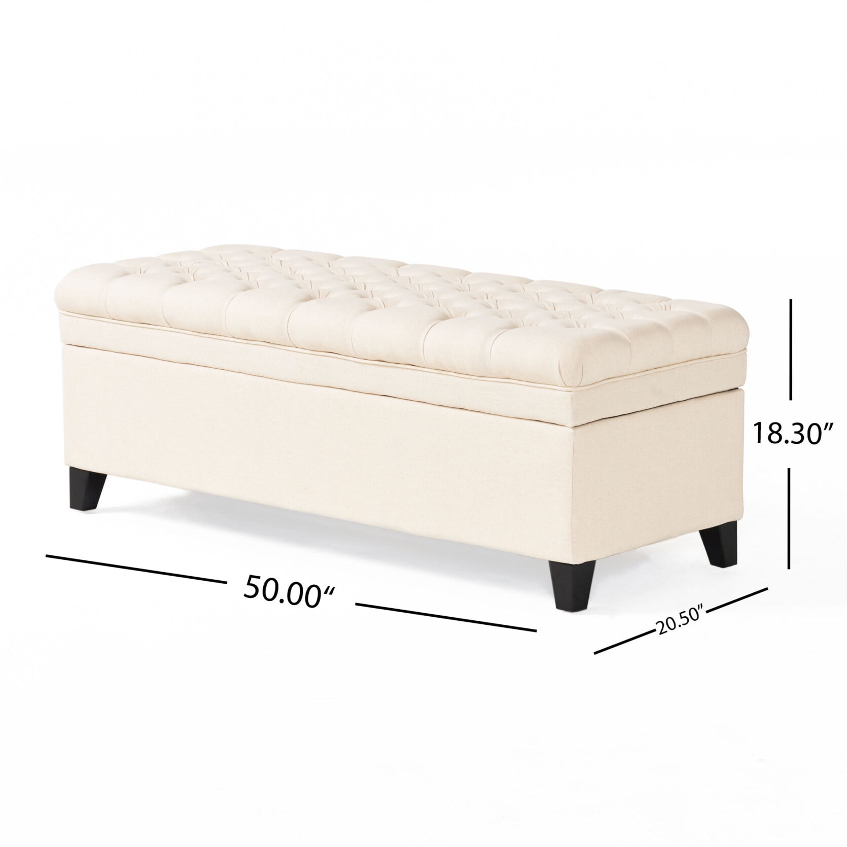 50" Storage Ottoman, Storage Ottoman Bench with Wooden Legs and Safety Hinge, Tufted Entryway Bedroom Bench, Holds up to 330 lb, for Living Room, Bedroom, Beige