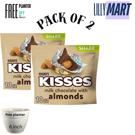 Hershey's Kisses Milk Chocolate with Almonds Candy, Share Pack 10 oz (pack of 2)