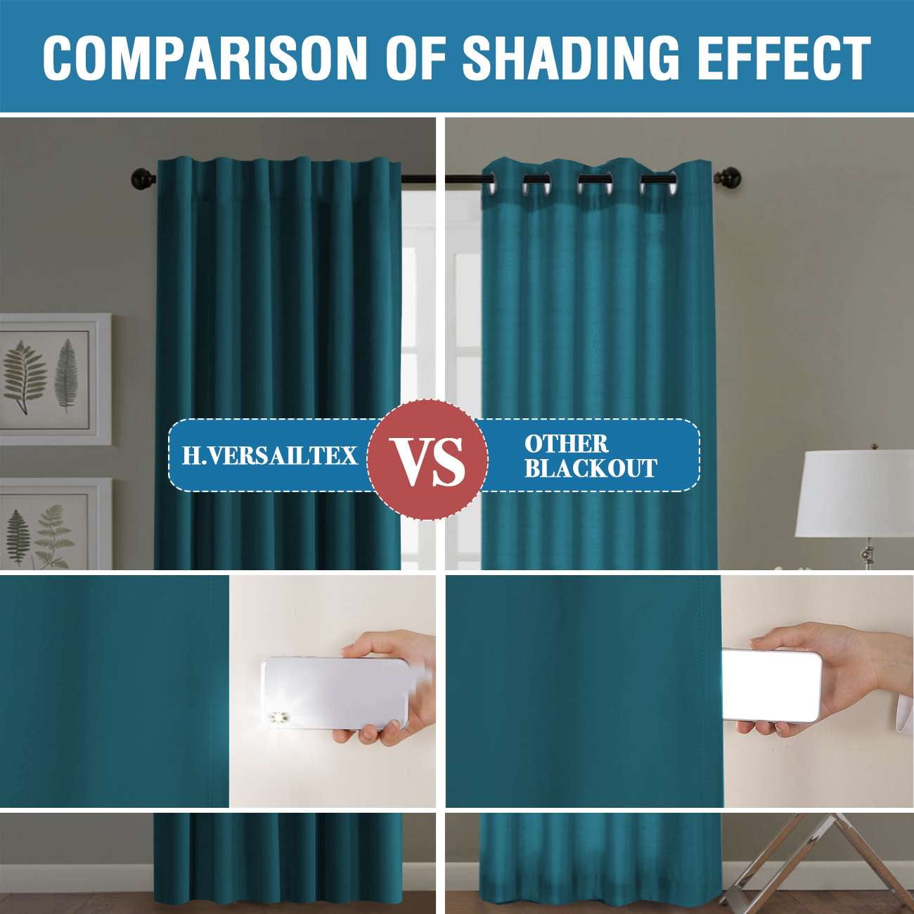 Turquoize Classic 100% Blackout Back Tab/Rod Pocket Curtains, Dark Teal, 52 x 84 In, 2 Panels