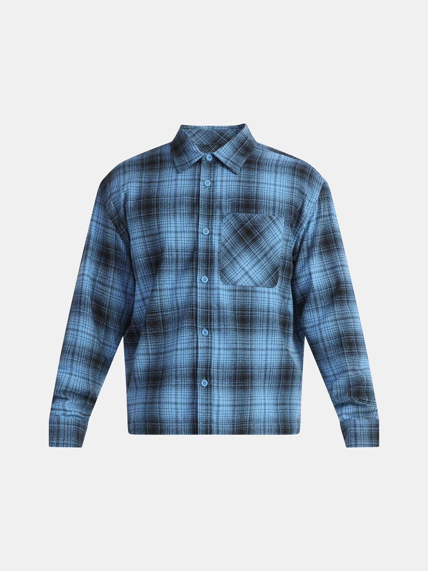 No Boundaries Collared Cotton Boxy Cropped Fit Flannel Shirt, Men's and Big Men's Sizes XS-5XL