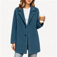 thumbnail image 2 of DeHolifer Women's Coat Plus Size Fleece Lapel Button Down Solid Color Mid-Length Winter Warm Outwear Navy, 2 of 5