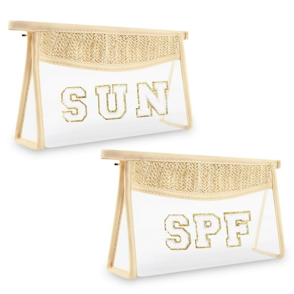 Bolsa de maquillaje Iqimott Boho Patch con letras transparentes a prueba de agua para mujer