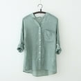thumbnail image 3 of Uooqdmx Linen Button Down Shirt Women, 3/4 Length Sleeve Womens Tops, Linen Clothes, Gauze Tops for Women, Womens Shirts Dressy Casual, Green XL, 3 of 8