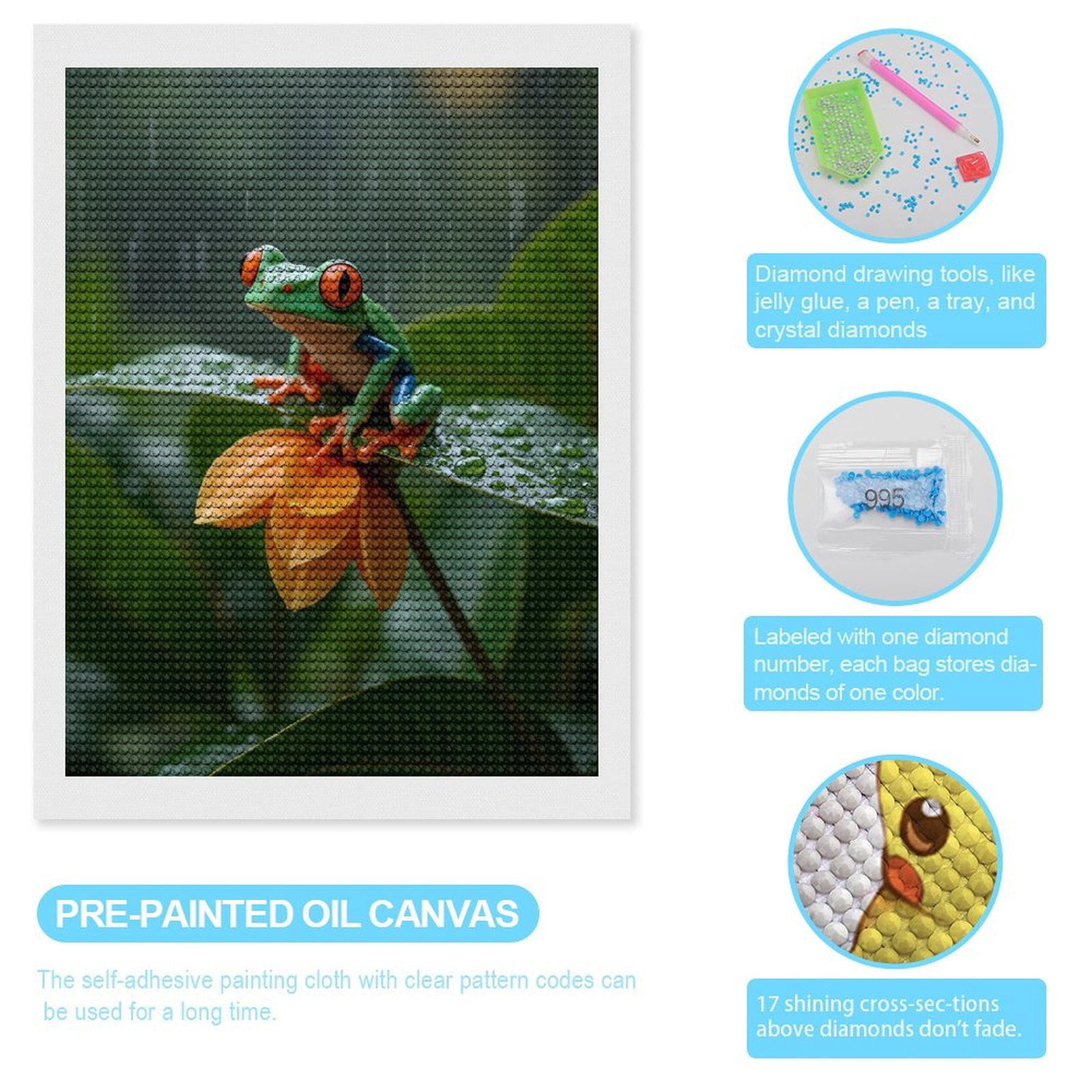 Diamond Art Kits for Adults, Tree Frog On Leaf In Rain 5D Diamond Painting Kits for Adults Beginners, DIY Full Drill Diamond Painting, Gem Art and Crafts 12x16