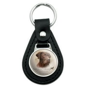 Chocolate Lab Labrador Dog Breed Black Leather Keychain