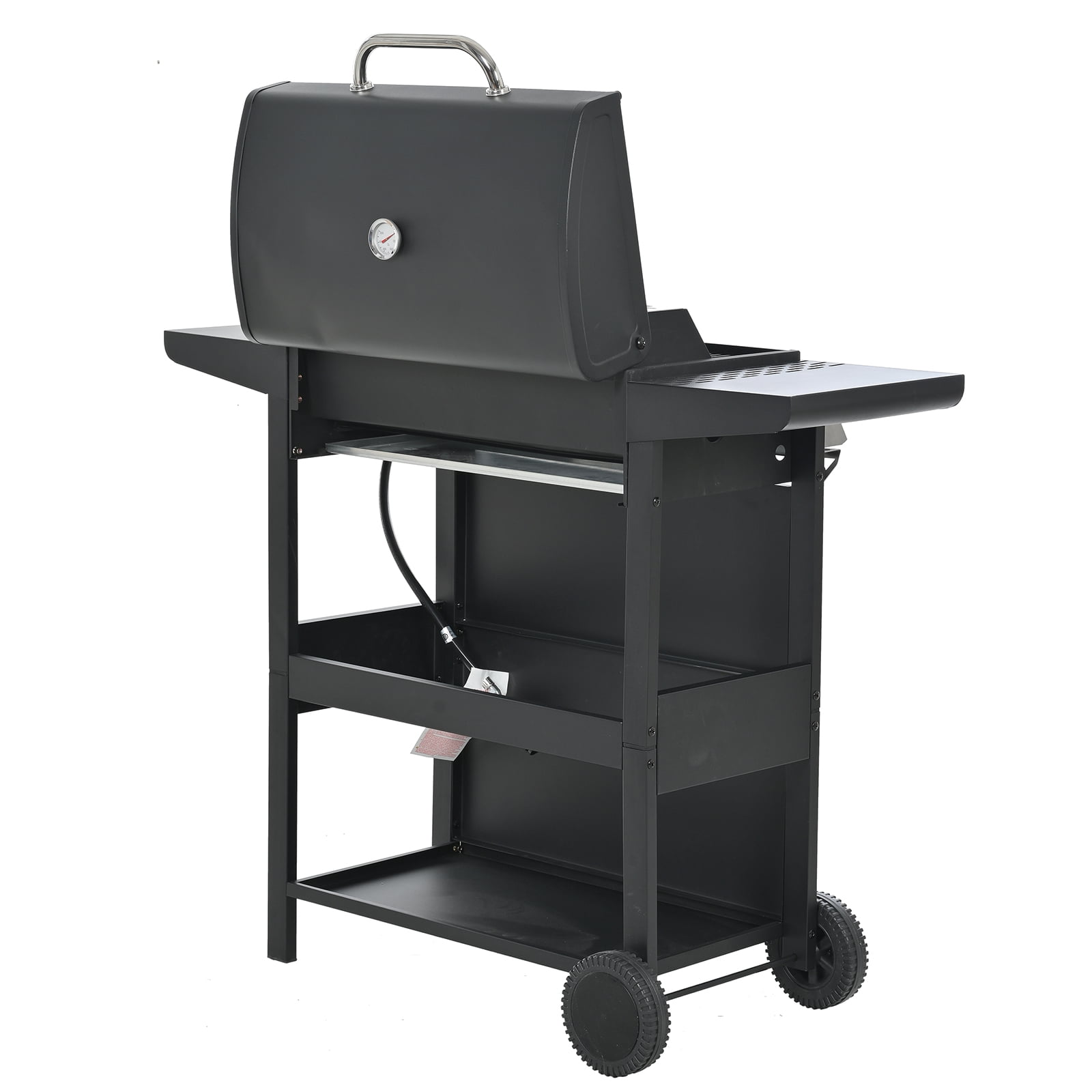 Gas Grill, 4-Burner Propane Gas Grill With 2 Foldable Shelves, Freestanding Grill Cart with Wheels, Side Burner, Lid, Outdoor BBQ Grill for Outdoor Garden Backyard Cooking Barbecue