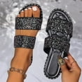 thumbnail image 5 of Sandals for Women 2025, Xunlbb Women's Summer New Plus Size Frosted Sequin Line Over Beach Flats Light Sandals(Black,Size:36), 5 of 9