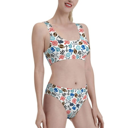 Uemuo Sport Items Printed Women s High Waisted Bikini Sets Sporty Two Piece Swimsuits Color Block Cheeky High Cut Bathing Suits-XX-Large