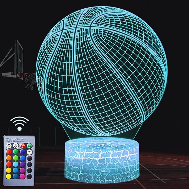Luz de noche de baloncesto, lámpara de ilusión 3d Luces de baloncesto para habitación de niños, 16 colores Modos intermitentes con control remoto Opreado Regulable Navidad B Feliz Sencillez