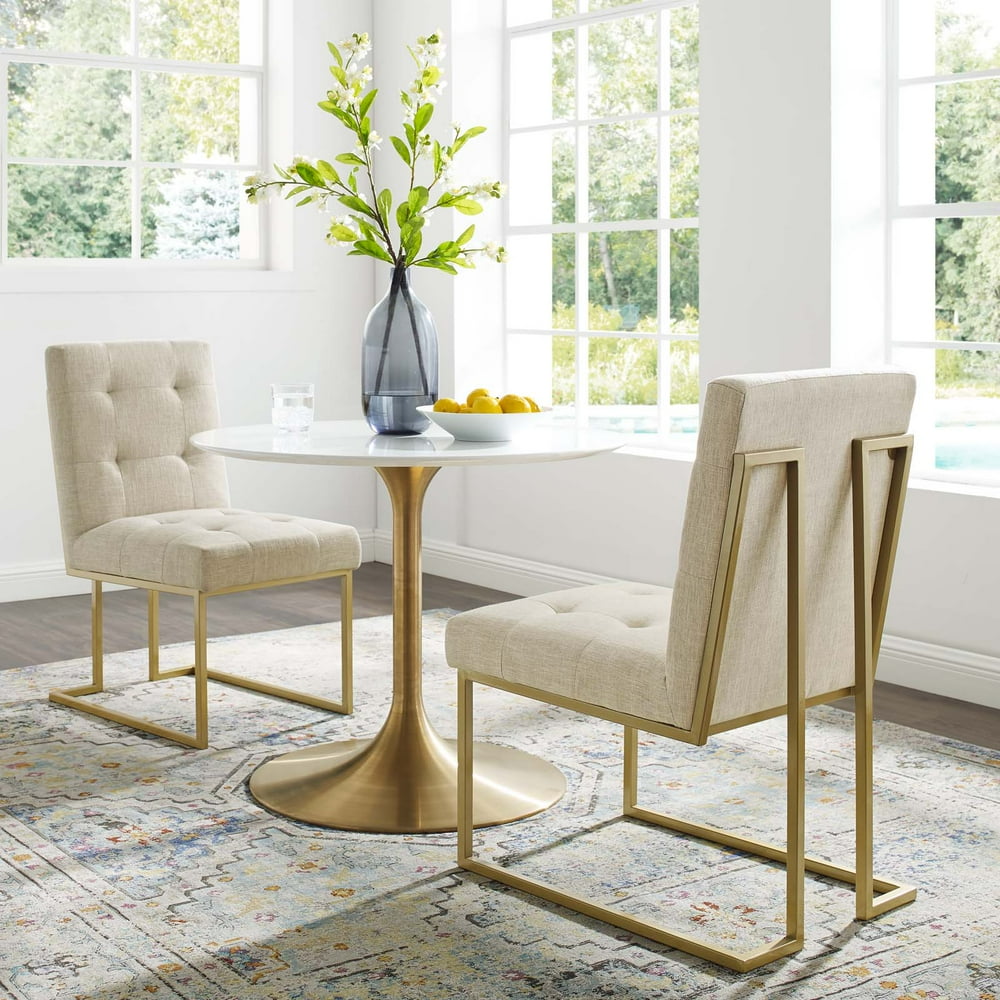 Privy Gold Stainless Steel Upholstered Fabric Dining Accent Chair Set