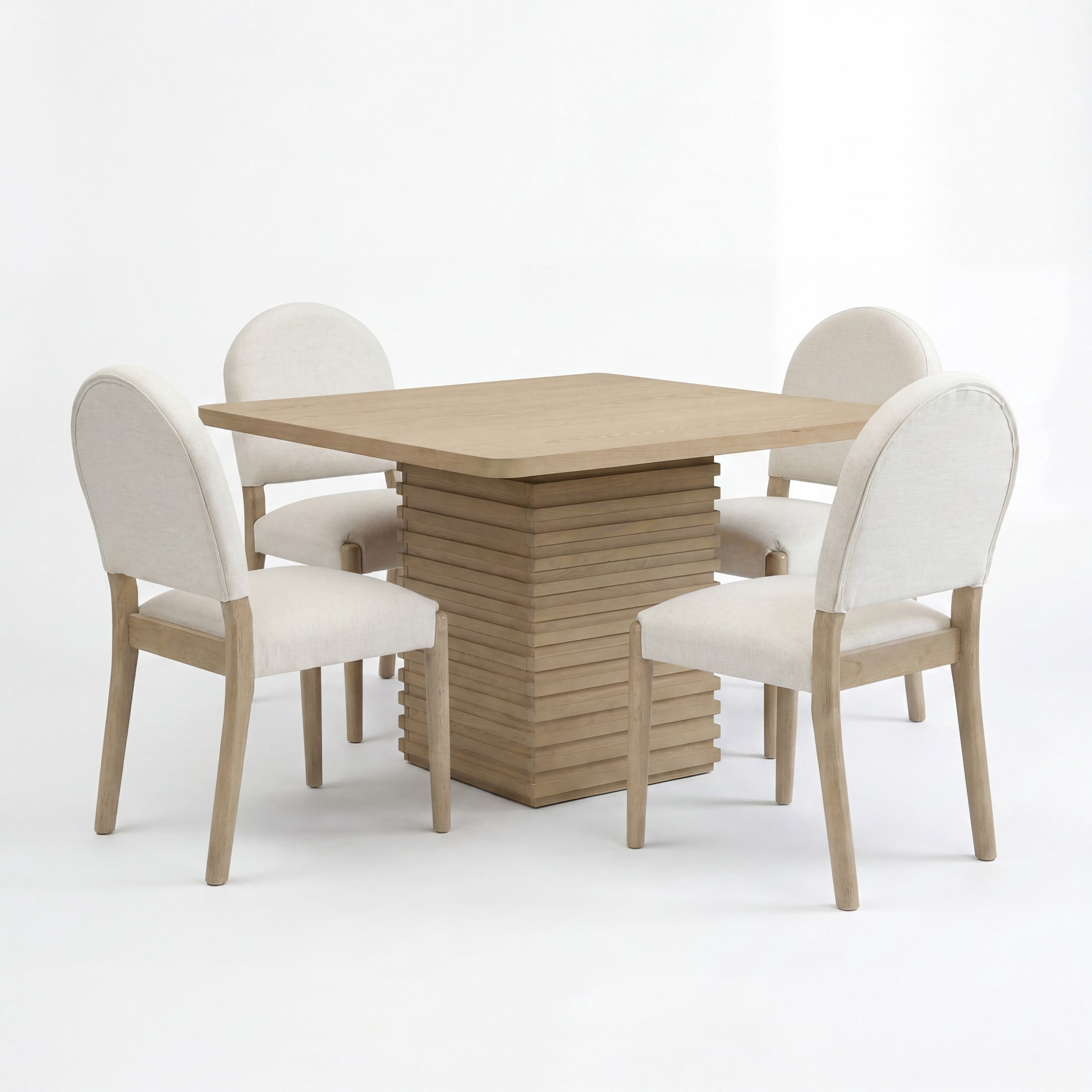 Christopher Knight Home 5-Piece Square Dining Table Set with Upholstered Armless Chairs, Light Ash+Beige