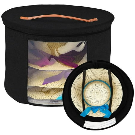 

Hat Box 17x17x10in Large Capacity Gray Felt Hat Storage Container Round Foldable Double Opening Zipper Dust-Proof Hat Storage Bag with Visible Window for Man Women Hat Travel Home Dorm Storage