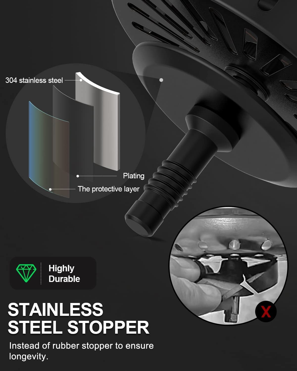 Bronze Kitchen Sink Drain Kit 3 1/2 Sink Strainer for Kitchen Sink with Stainless Steel Strainer Stopper Drain Assembly Basket Strainer Fit Standard Sink Drain Hole
