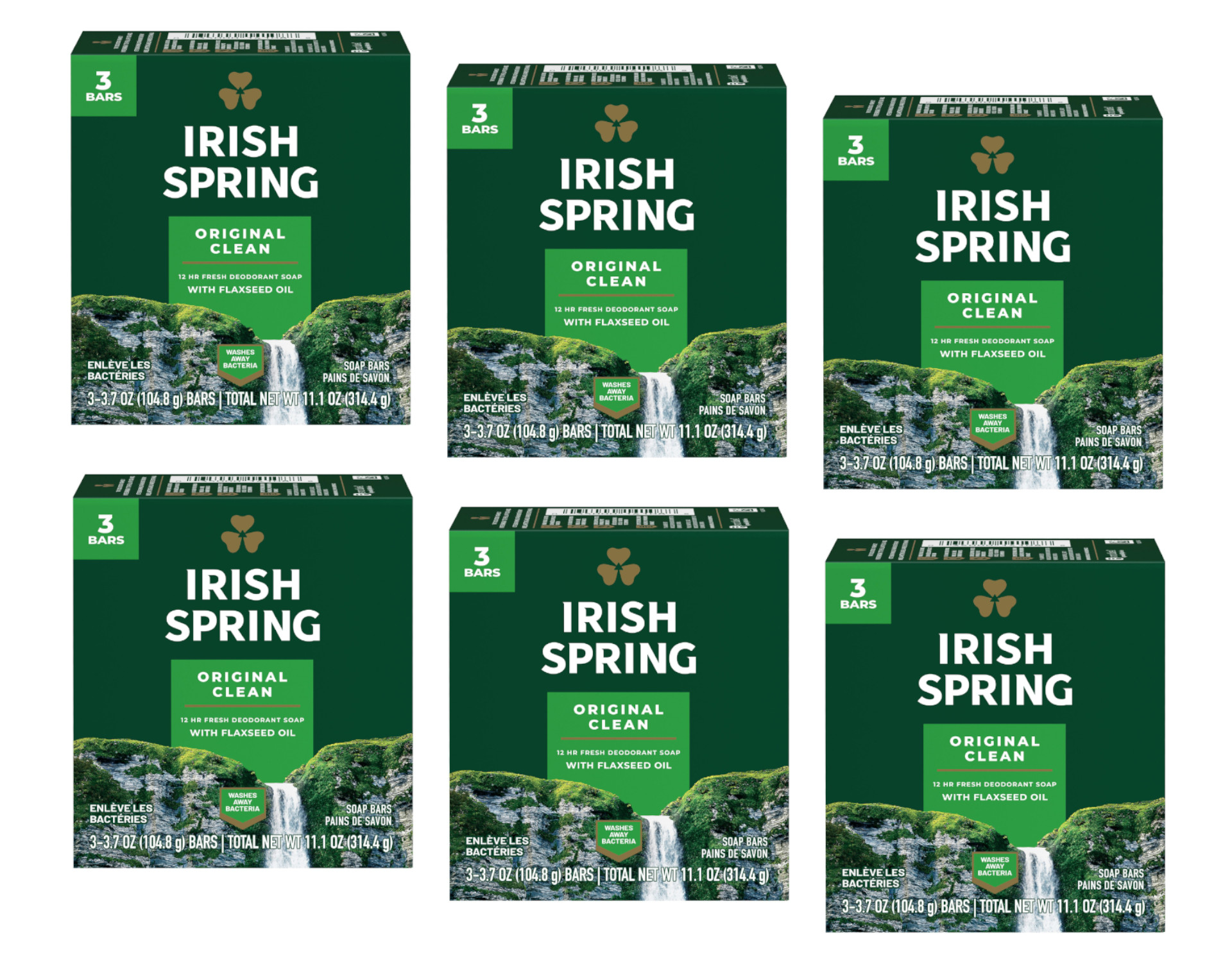 Irish Spring Deodorant Bar Soap, Original, 3.75 oz bars, 3 ea (Pack of 6)