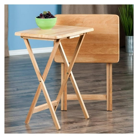 2 Piece Foldable Wooden TV Tray Set Portable Snack and Laptop Tables Space Saving Lightweight Folding Dinner Tray for Living Room Bedroom Office Sturdy Wood Compact Design with Natural Finish